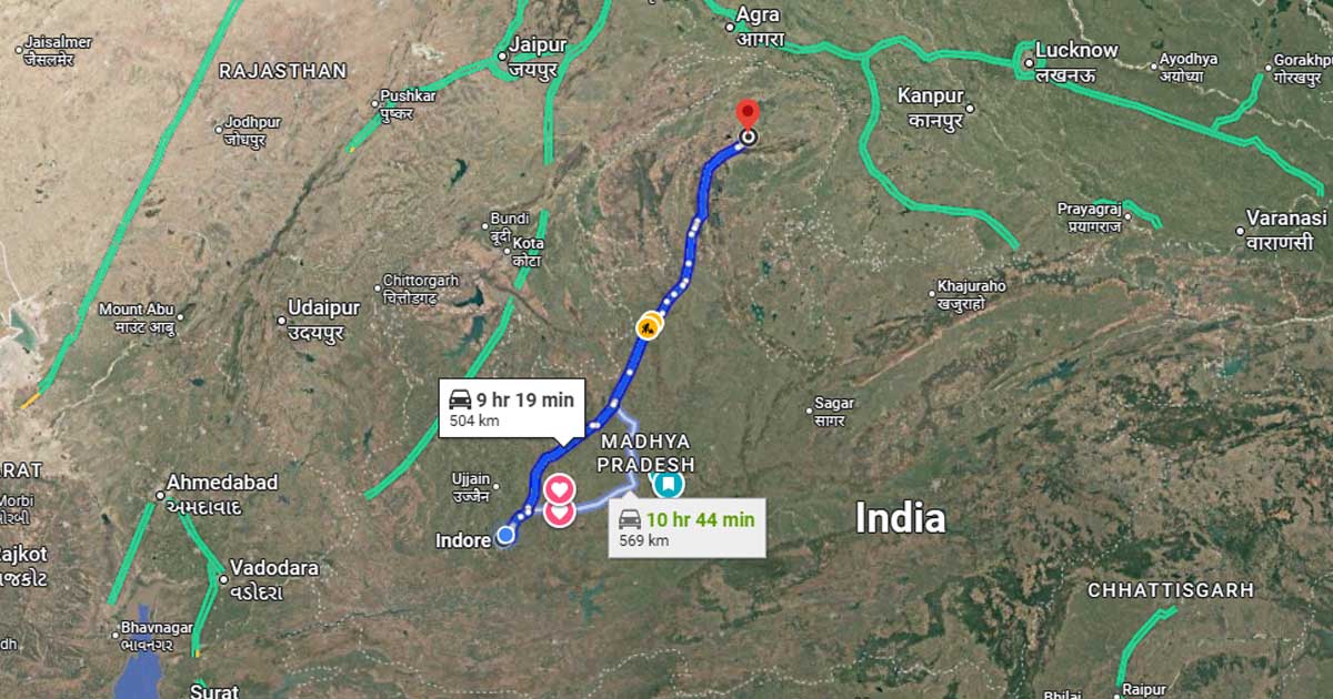 Indore to Gwalior Car Rental: Road Distance, Travel Time & Route Directions